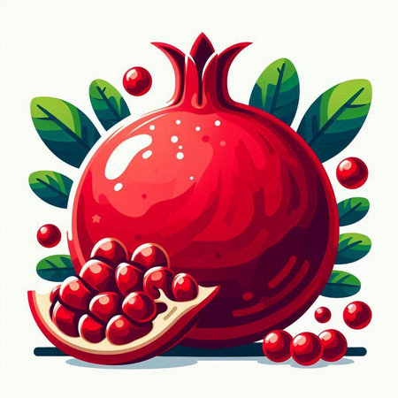 Pomegranate fruit with leaves and berries. Vector illustration.のイラスト素材