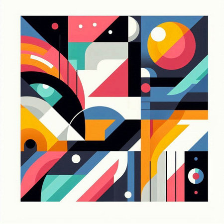 Abstract geometric background with circles, lines and rectangles. Vector illustrationのイラスト素材