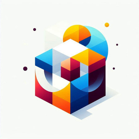 Abstract geometric background, cube with colorful elements. Vector Illustration.のイラスト素材