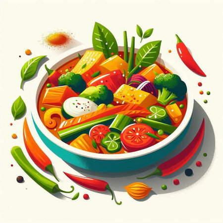 Vegetable salad in a bowl with vegetables. Vector illustration.のイラスト素材