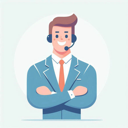 Call center, customer support agent. Vector illustration in cartoon style.のイラスト素材