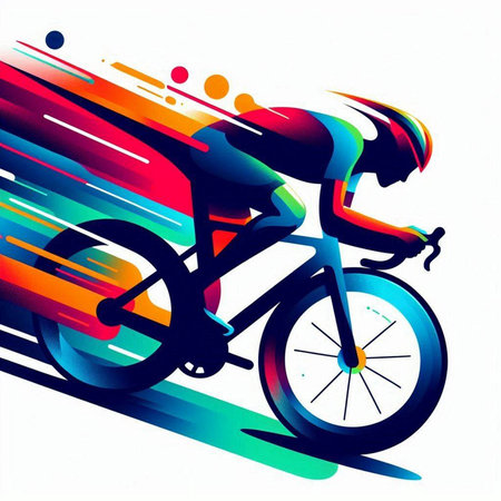 Cyclist on the bike, abstract colorful background, vector illustrationのイラスト素材