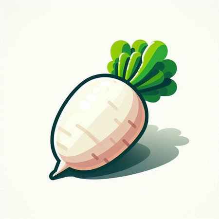 Illustration of a white radish with green leaves on a white backgroundのイラスト素材