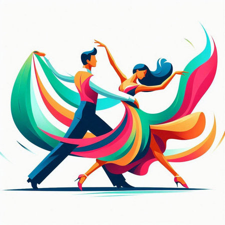 Couple dancing tango. Colorful vector illustration of dancing couple.のイラスト素材