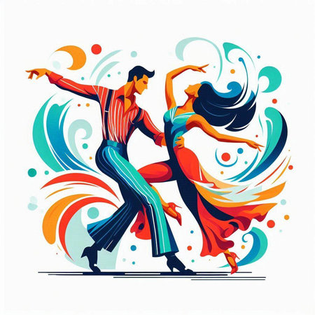 Couple dancing tango. Colorful vector illustration in vintage style.のイラスト素材