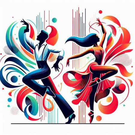 Dancing ballroom couple in modern style. Colorful vector illustration.のイラスト素材