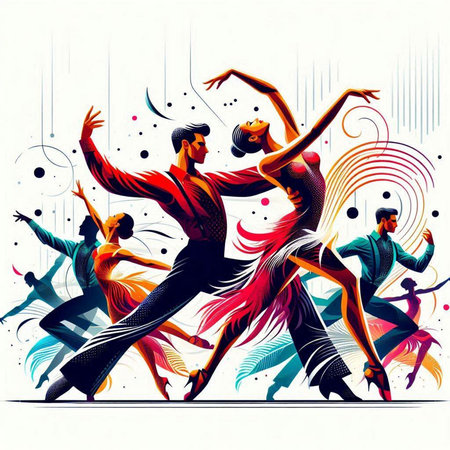 Dancing people. Vector illustration of dancing couple. Retro style.のイラスト素材