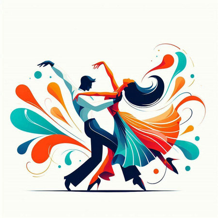 Dancing couple. Colorful vector illustration. Abstract colorful background.のイラスト素材