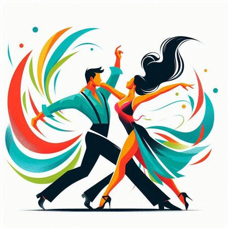 Couple dancing tango. Colorful vector illustration in retro style.のイラスト素材