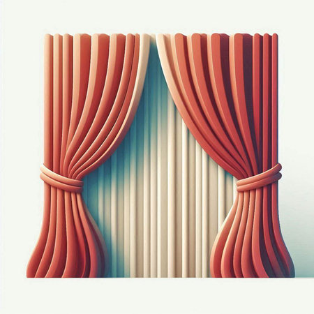 Curtains on the wall. 3D illustration. Vintage style.のイラスト素材
