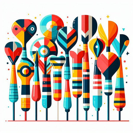 Colorful darts on white background. Vector illustration in flat style.のイラスト素材