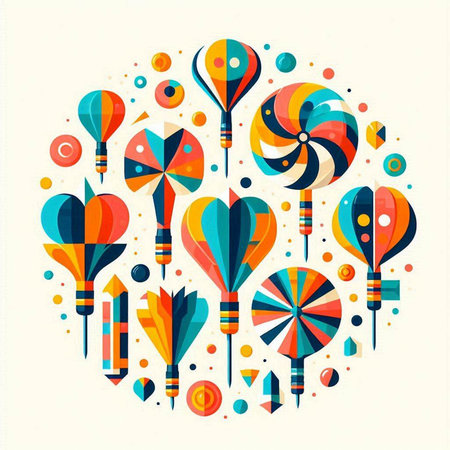 Vector illustration of colorful air balloons in circle shape on white background.のイラスト素材
