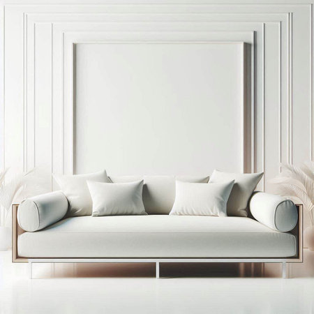 White sofa with pillows in modern interior. Mock up, 3D Renderingのイラスト素材