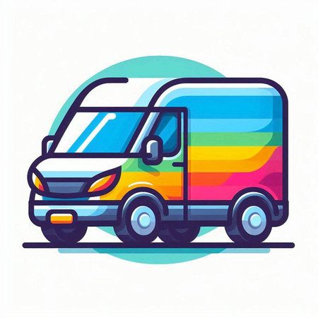 Colorful delivery van on white background. Vector illustration in flat style.のイラスト素材