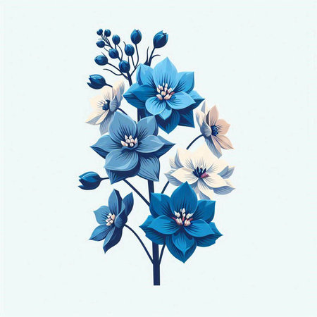Blue and white flowers on a blue background. Floral vector illustration.のイラスト素材