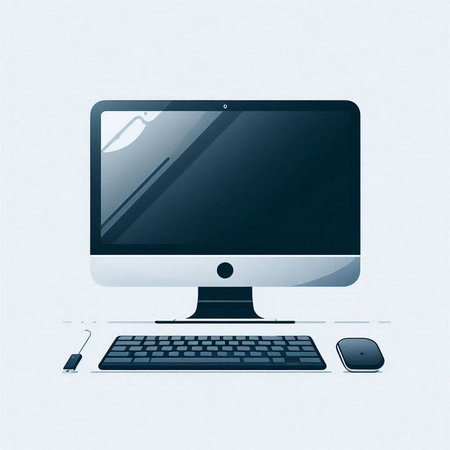 Computer monitor with keyboard and mouse on white background. Vector illustration.のイラスト素材