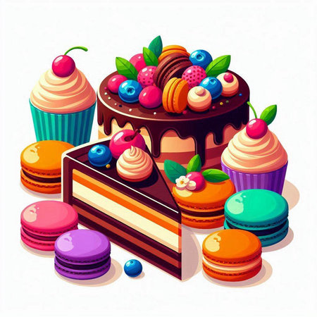 Colorful macaroons, cakes, macarons, cupcakes, macarons. Vector illustrationのイラスト素材