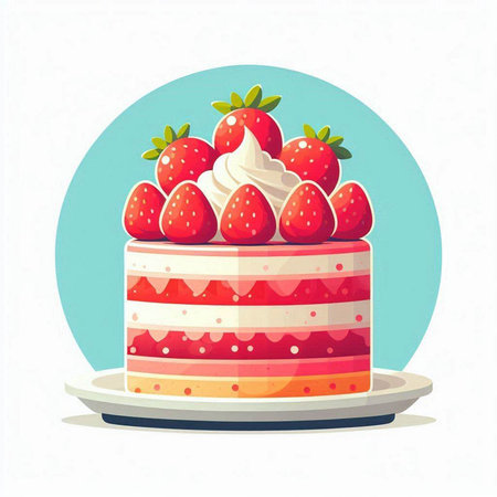 Strawberry cake. Vector illustration isolated on a white background.のイラスト素材