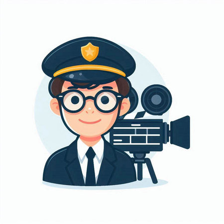 Policeman with a camera. Vector illustration in cartoon style.のイラスト素材