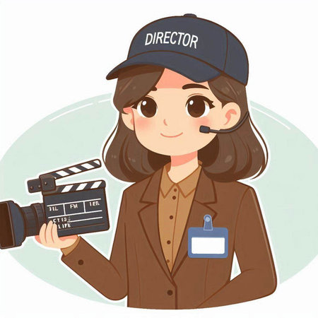 Illustration of a female security guard holding a camera and a clapperboardのイラスト素材