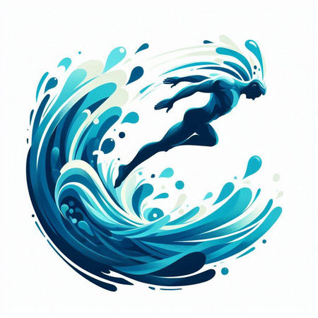 Vector illustration of a man swimming in the sea, splashing waterのイラスト素材