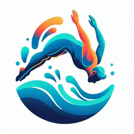 Vector illustration of a man swimming in a pool of water with wavesのイラスト素材