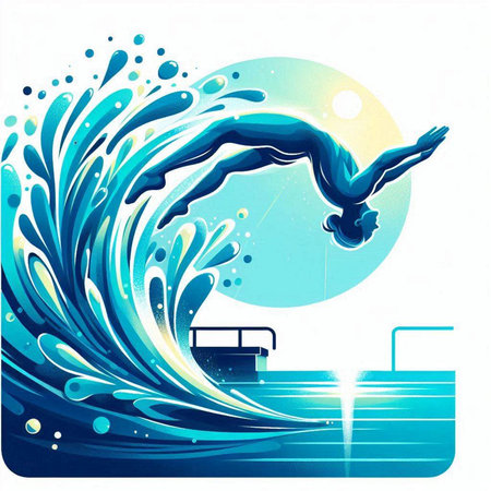 Vector illustration of a swimming pool with a silhouette of a swimmer.のイラスト素材