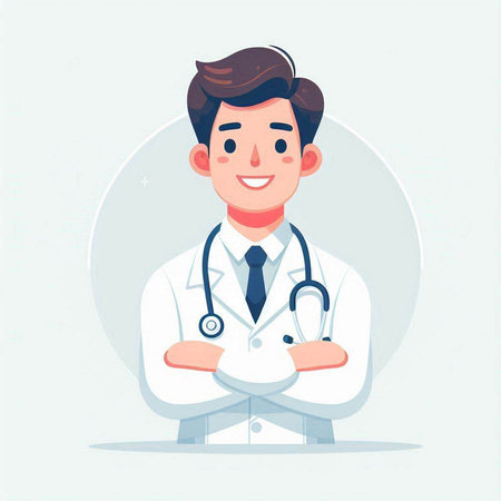 Male doctor with stethoscope in his hands. Vector illustration.のイラスト素材