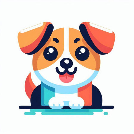 Cute cartoon dog sitting and smiling. Vector illustration in flat styleのイラスト素材