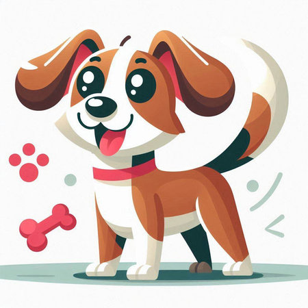 Cartoon vector illustration of cute dog playing with bone and ball.のイラスト素材