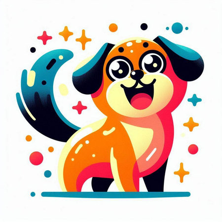 Cute cartoon dog on a background of stars. Vector illustration.のイラスト素材