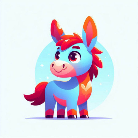 Cute cartoon donkey. Vector illustration of a little funny pony.のイラスト素材
