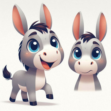funny cartoon animals - donkey and donkey on white background - illustrationのイラスト素材