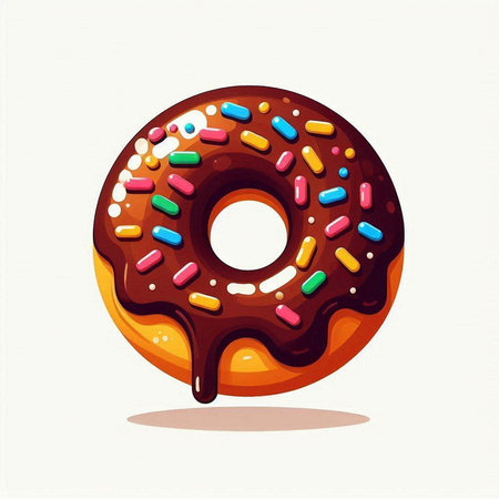 Donut with chocolate glaze and sprinkles. Vector illustration.のイラスト素材