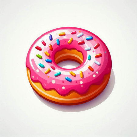 Donut with pink glaze isolated on white background. Vector illustration.のイラスト素材