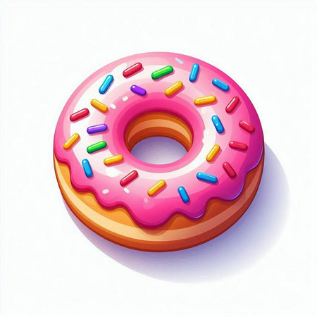 Donut with pink glaze and colorful sprinkles on white backgroundのイラスト素材