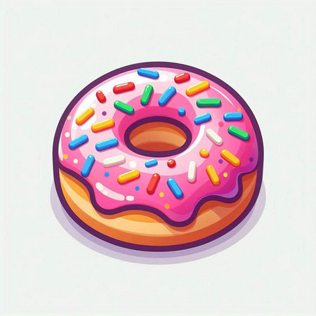 Donut with pink glaze and sprinkles. Vector illustration.のイラスト素材