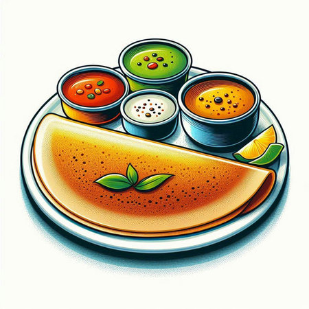 Illustration of a set of dishes with different sauces and condimentsのイラスト素材