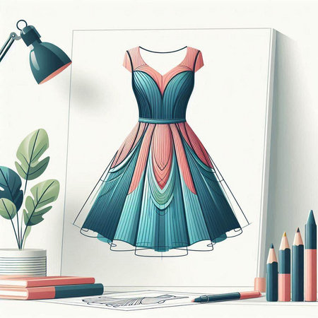 Fashion illustration of a dress on a mannequin. Vector illustration.のイラスト素材