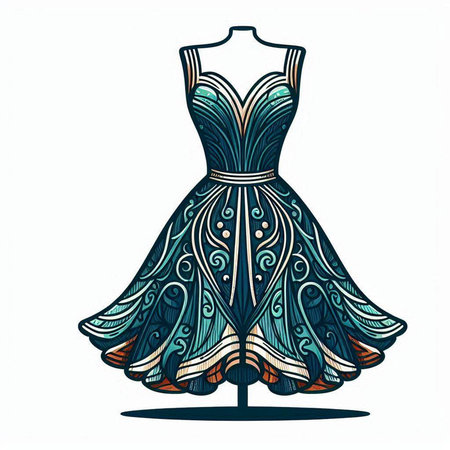 Fashion illustration of a beautiful dress. Hand-drawn illustration.のイラスト素材