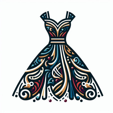 wedding dress with paisley ornament. Vector illustration.のイラスト素材