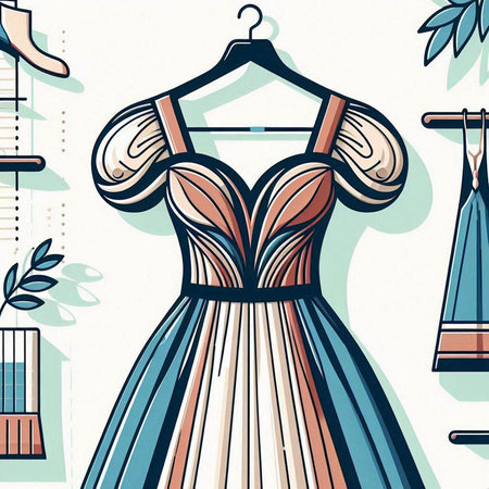Fashionable dress hanging on a hanger. Vector illustration.のイラスト素材