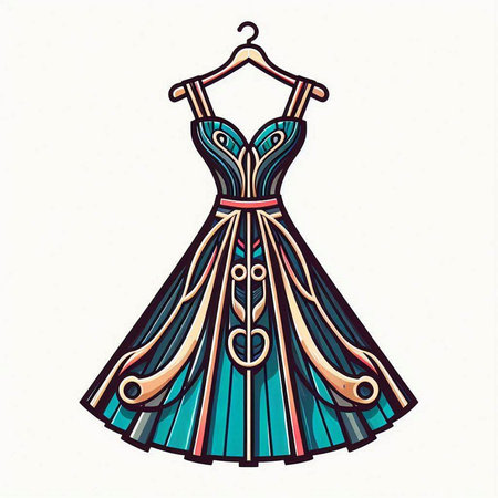 Fashionable dress on a hanger. Hand drawn vector illustration.のイラスト素材