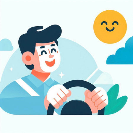 Man driving a car. Vector illustration of a man driving a car.のイラスト素材