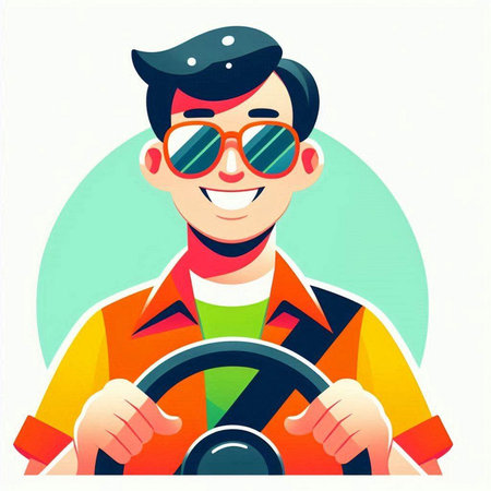 Illustration of a man driving a car. Vector illustration in cartoon style.のイラスト素材