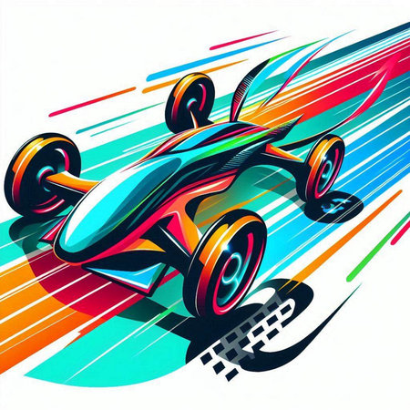 Racing car on a background of colorful stripes. Vector illustration.のイラスト素材
