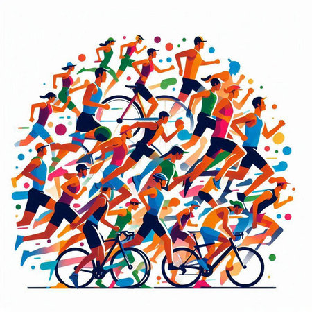 Group of people cycling. Sport and healthy lifestyle. Vector illustration.のイラスト素材