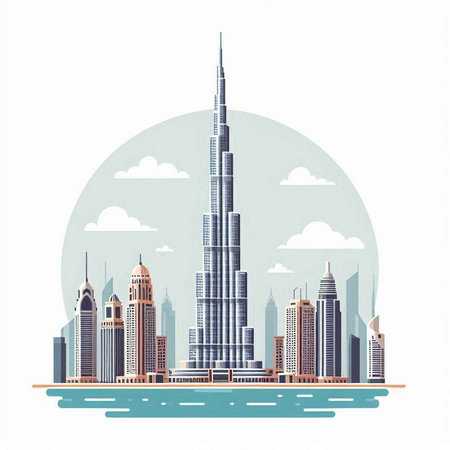 Illustration of Dubai skyline with skyscrapers. Vector illustration.のイラスト素材