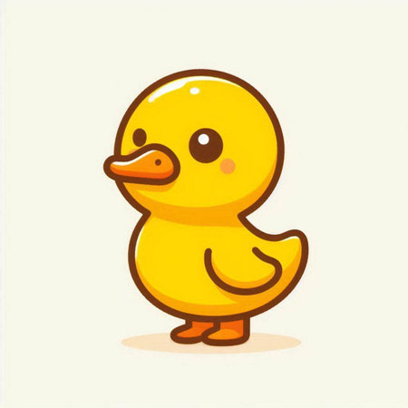 Cute cartoon yellow duckling isolated on white background. Vector illustration.のイラスト素材