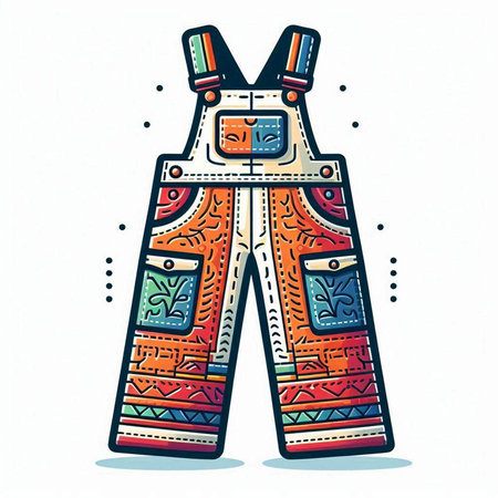 Dungarees with ethnic pattern. Vector illustration. Hand drawnのイラスト素材
